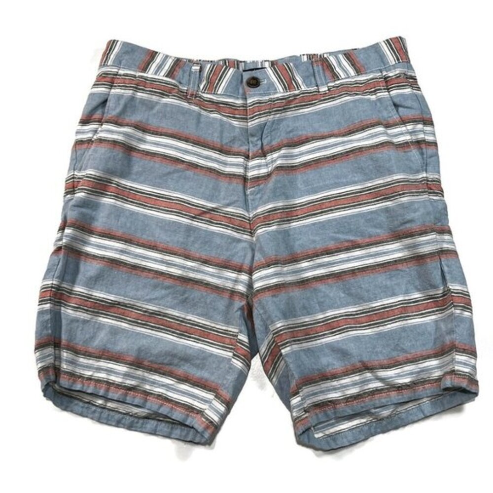 Johnnie-O Ebb Tide Linen Blend Striped Shorts Mens 32 Gulf Blue Golf Beach Chino
